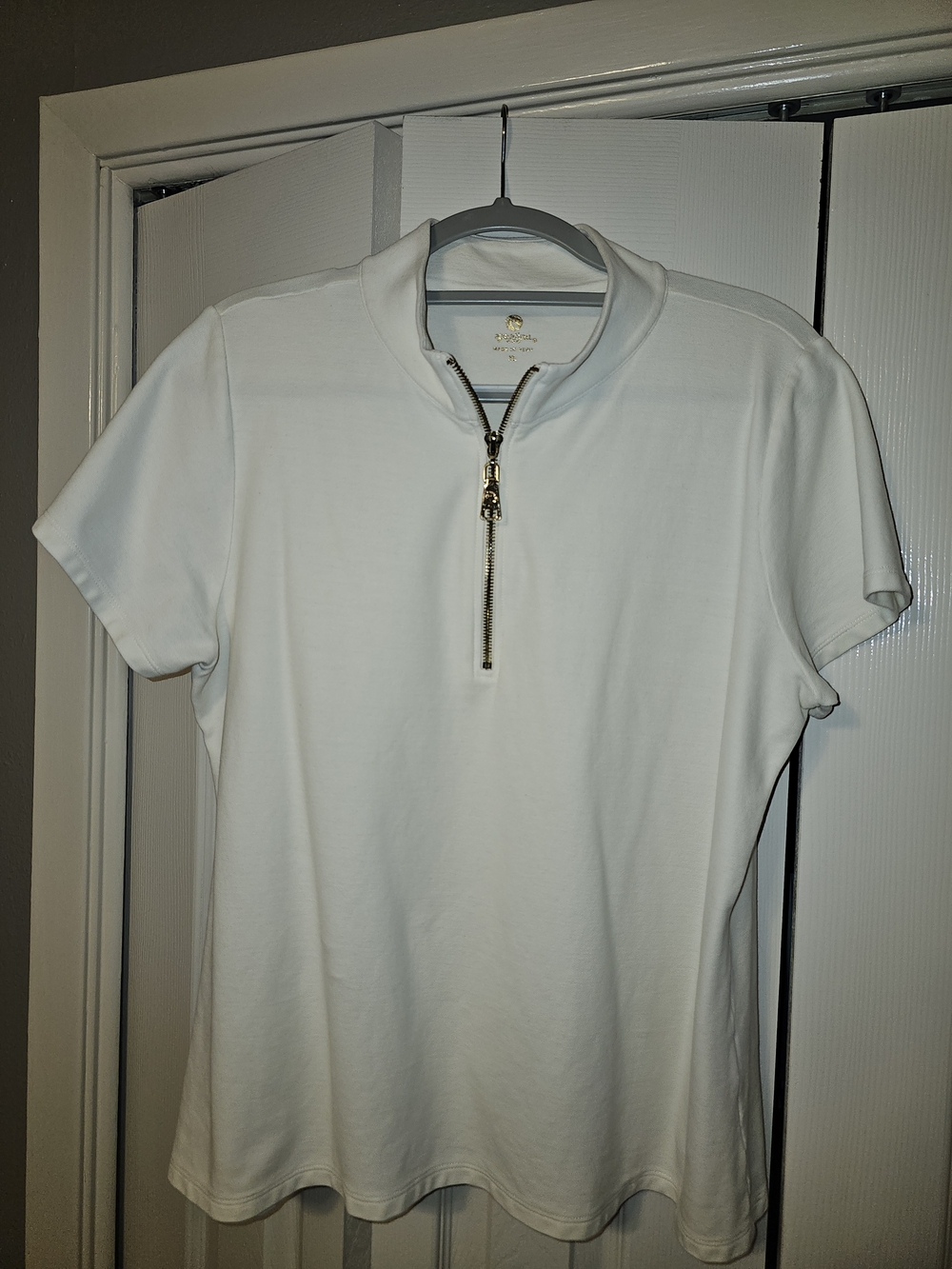 Spartina 449 White Women's Short Sleeve Polo with Gold Zip